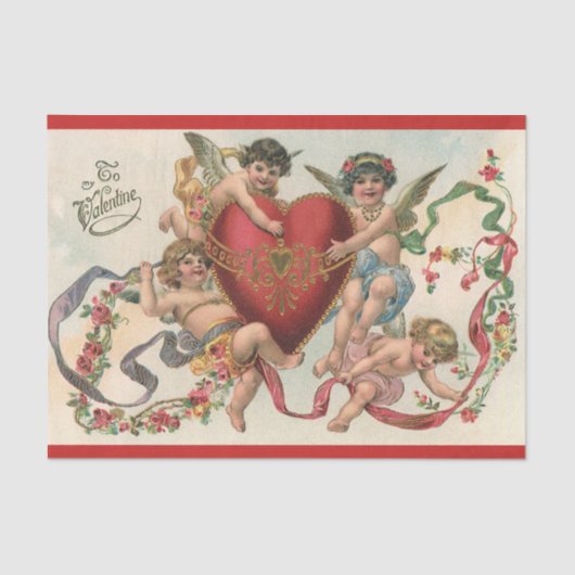  Valentijnse , Victoriaans engelen Cherubs hart Tissuepapier (Voorkant)