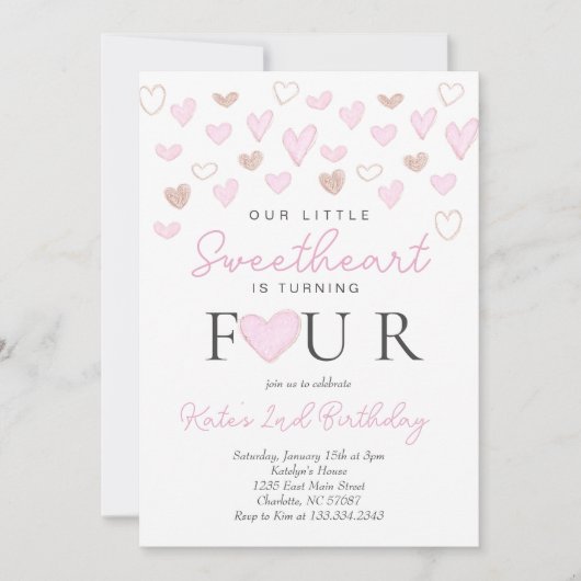 Valentijnse vierde verjaardagsuitnodiging kaart (Voorkant)