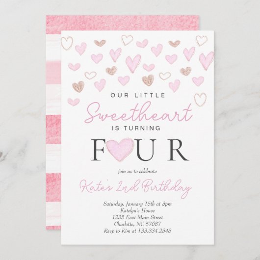 Valentijnse vierde verjaardagsuitnodiging kaart (Voorkant / Achterkant)