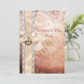 Valentijnse Vintage Damask Rozen & Bow Kaart (Staand voorkant)