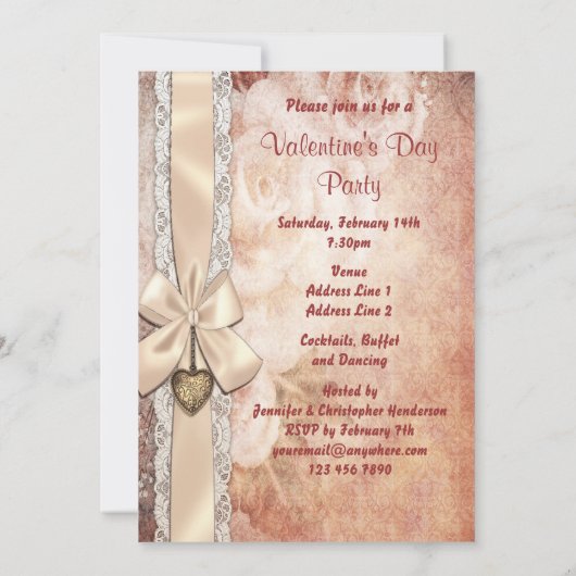 Valentijnse Vintage Damask Rozen & Bow Kaart (Achterkant)