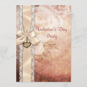 Valentijnse Vintage Damask Rozen & Bow Kaart