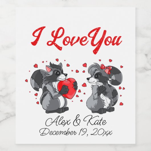 Valentijnse wasbeer wijn etiket (Enkel label)