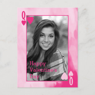 Valentijnse Waterverf Koningin Roze met foto Briefkaart