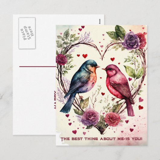 Valentijnse Waterverf vogels Feestdagenkaart (Voorkant / Achterkant)