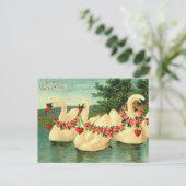 Valentijnse  Zwans en hart Feestdagenkaart (Staand voorkant)