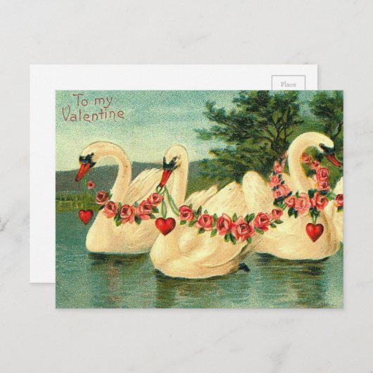 Valentijnse Zwans en hart Feestdagenkaart (Voorkant / Achterkant)