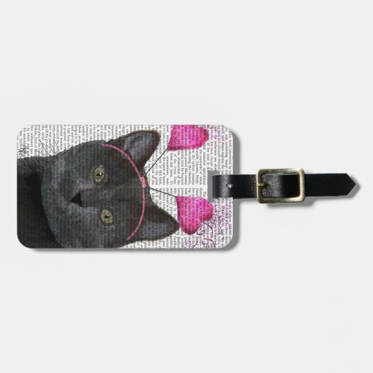 Valentijnse zwarte kat bagagelabel (Voorkant horizontaal)