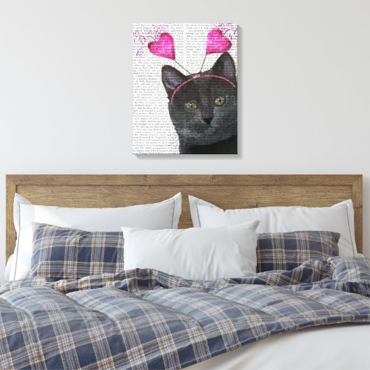 Valentijnse zwarte kat canvas afdruk (Insitu (Slaapkamer))