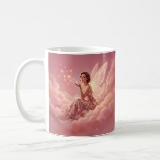 Valentijnsfee op Roze Wolken Fantasie Kunst Koffiemok (Links)