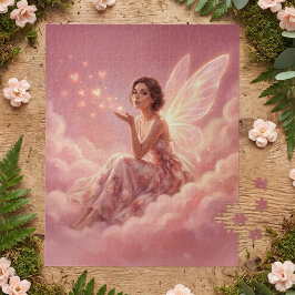 Valentijnsfee op Roze Wolken Fantasie Kunst Legpuzzel