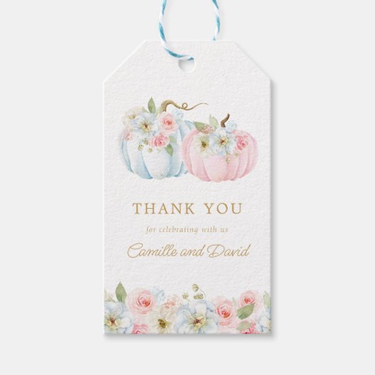 Valentijnsfeest Blauwe en Roze Pompoen Geslacht On Cadeaulabel (Voorkant)