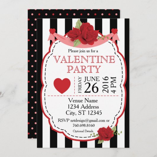 Valentijnsfeest Rozenfeest Uitnodiging (Voorkant / Achterkant)