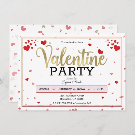 Valentijnsfeest Valentijnsdag Harten Rood Goud Kaart (Voorkant / Achterkant)