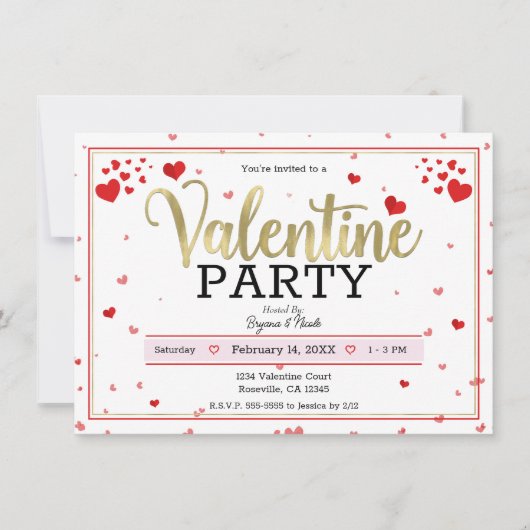 Valentijnsfeest Valentijnsdag Harten Rood Goud Kaart (Voorkant)