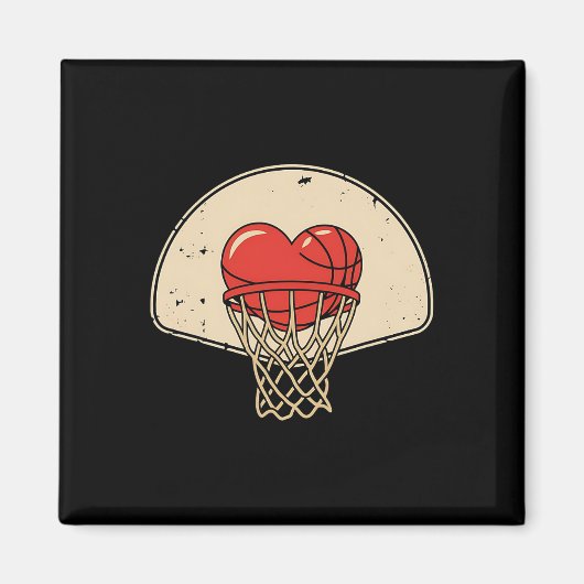 Valentijnshart Basketbal Hoepel Liefde Spelers Fan Magneet (Voorkant)