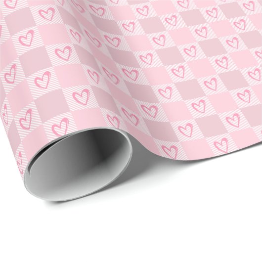 Valentijnshart Check Patroon Inpakpapier (Rol Hoek)