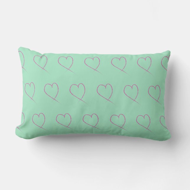 Valentijnshart Doodle Licht Zeeschuim Groen Roze Kussen (Voorkant)