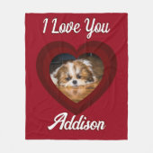 Valentijnshart hond liefde Aangepaste foto naam op Fleece Deken (Voorkant)