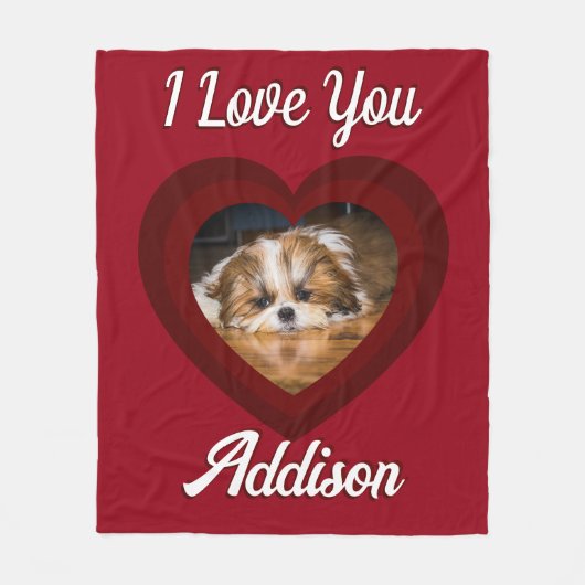 Valentijnshart hond liefde Aangepaste foto naam op Fleece Deken (Voorkant)