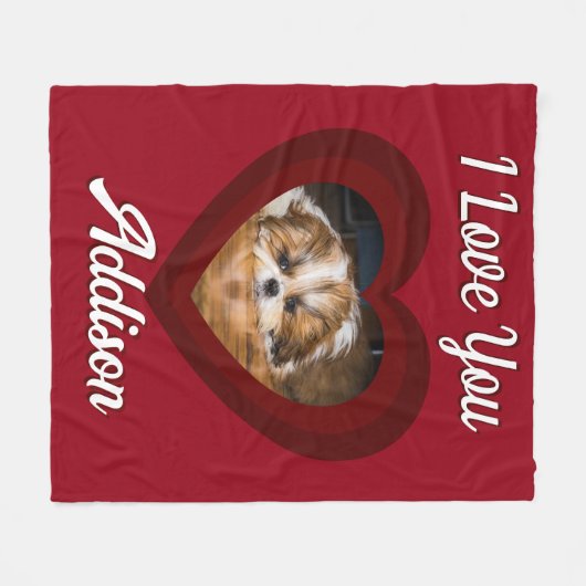 Valentijnshart hond liefde Aangepaste foto naam op Fleece Deken (Voorkant (Horizontaal))