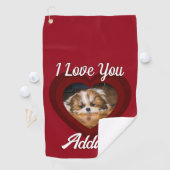 Valentijnshart hond liefde Aangepaste foto naam op Golfhanddoek (Insitu)