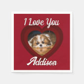 Valentijnshart hond liefde Aangepaste foto naam op Servet (Voorkant)