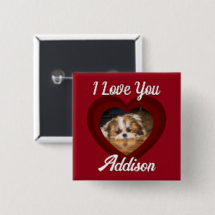 Valentijnshart hond liefde Aangepaste foto naam op Vierkante Button 5,1 Cm