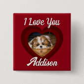 Valentijnshart hond liefde Aangepaste foto naam op Vierkante Button 5,1 Cm (Voorkant)