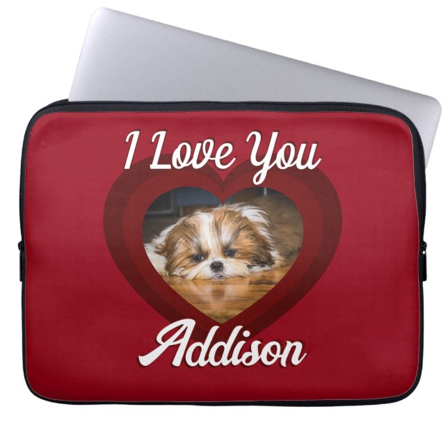 Valentijnshart hond liefde Aangepaste fotonaam op  Laptop Sleeve (Voorkant)