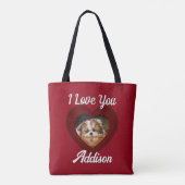 Valentijnshart hond liefde Aangepaste fotonaam op  Tote Bag (Achterkant)
