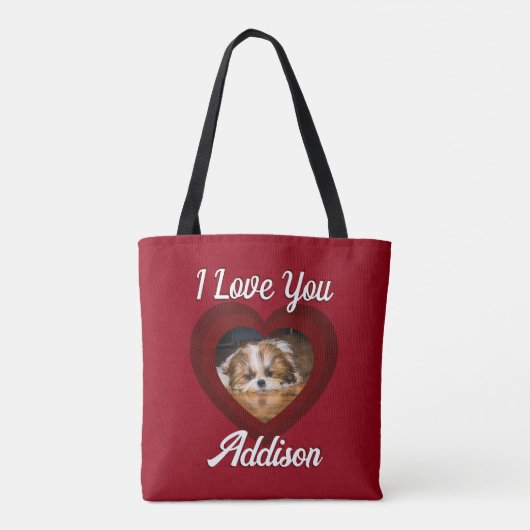 Valentijnshart hond liefde Aangepaste fotonaam op  Tote Bag (Achterkant)