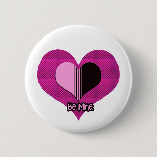 Valentijnshart Roze en Zwart Wees Van Mij Ronde Button 5,7 Cm