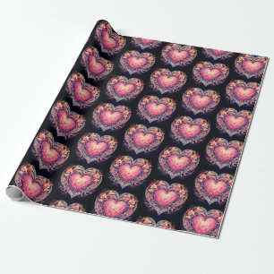 Valentijnshart Roze Liefdesbloemen Ornamenten  Cadeaupapier