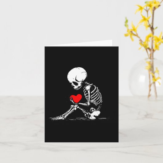 Valentijnshart skelet Emo Gothic minimalistisch Ck Kaart (Gele Bloem)