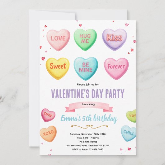 Valentijnshart snoep feest uitnodiging (Voorkant)