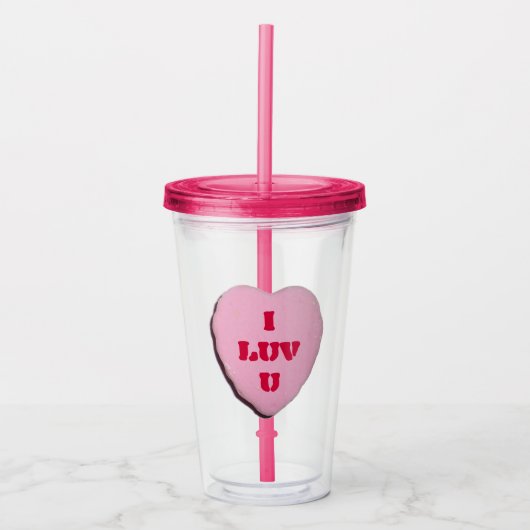 Valentijnshart snoepgoed acryl drinkbeker (Voorkant)