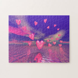 Valentijnsharten boven water legpuzzel