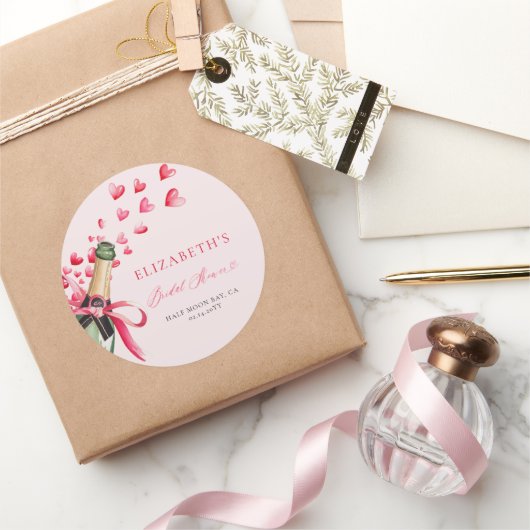 Valentijnsharten Bruisende Wondere Bruiloftsdouche Ronde Sticker (Geschenken)