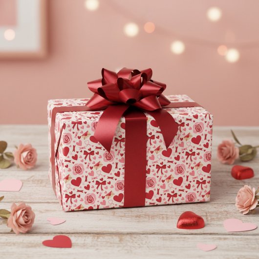 Valentijnsharten en -linten  cadeaupapier