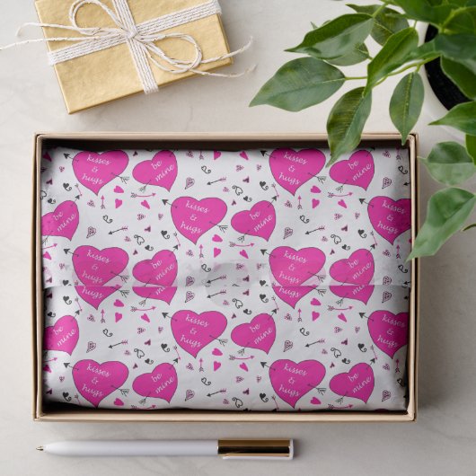 Valentijnsharten en pijlen roze patroon tissuepapier (Geschenk)
