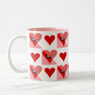 Valentijnsharten met vlinders Rood Wit Roze Tweekleurige Koffiemok