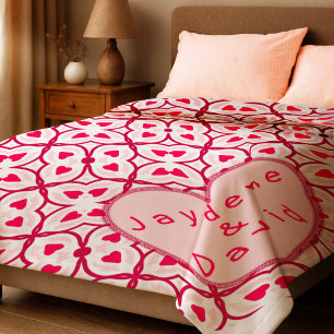 Valentijnsharten Rood & Roze Bericht Fleece Deken