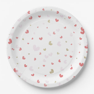 Valentijnsharten Rood Roze & Gouden Feest Papieren Bordje