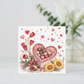 Valentijnsharten, Rozen en Chocolade Feestdagenkaart (Staand voorkant)