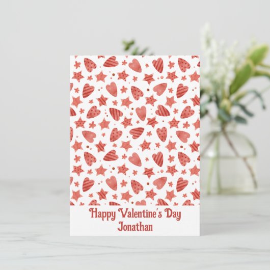 Valentijnsharten & sterren gepersonaliseerde kaart (Staand voorkant)
