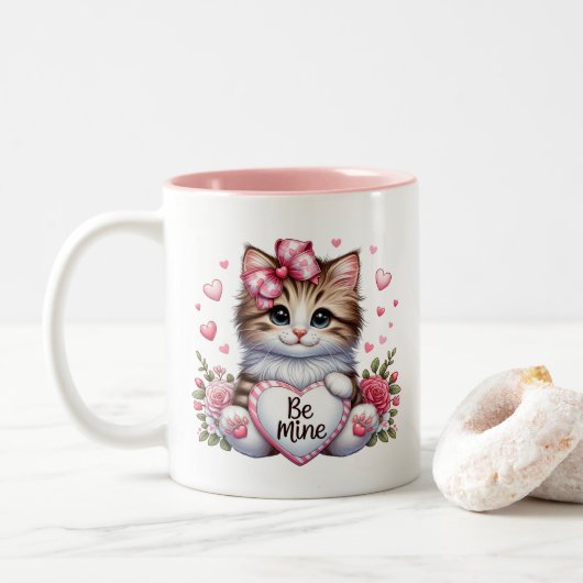 Valentijnsharten tweekleurige koffiemok (Met donut)