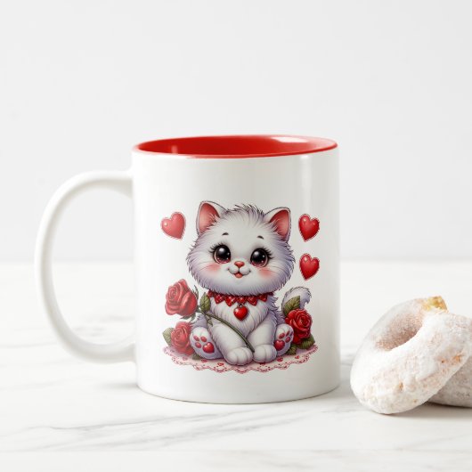 Valentijnsharten  tweekleurige koffiemok (Met donut)