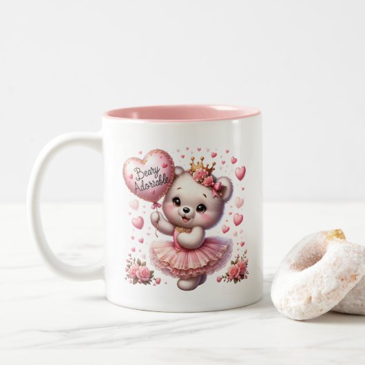 Valentijnsharten tweekleurige koffiemok (Met donut)