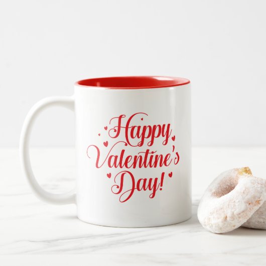 Valentijnsharten tweekleurige koffiemok (Met donut)